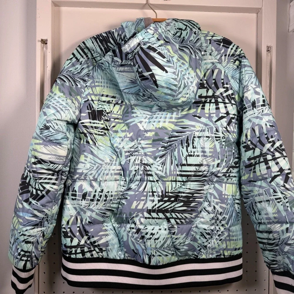 Obermeyer Peri Down Anorak Jacket Kids Girls Light Blue Green Botanical - Large